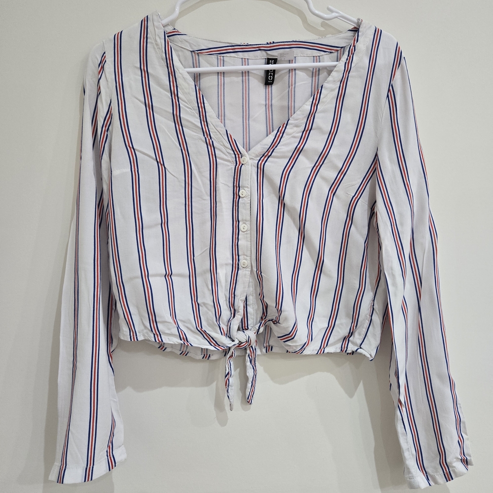 H&M White Blouse with Red and Blue Stripes